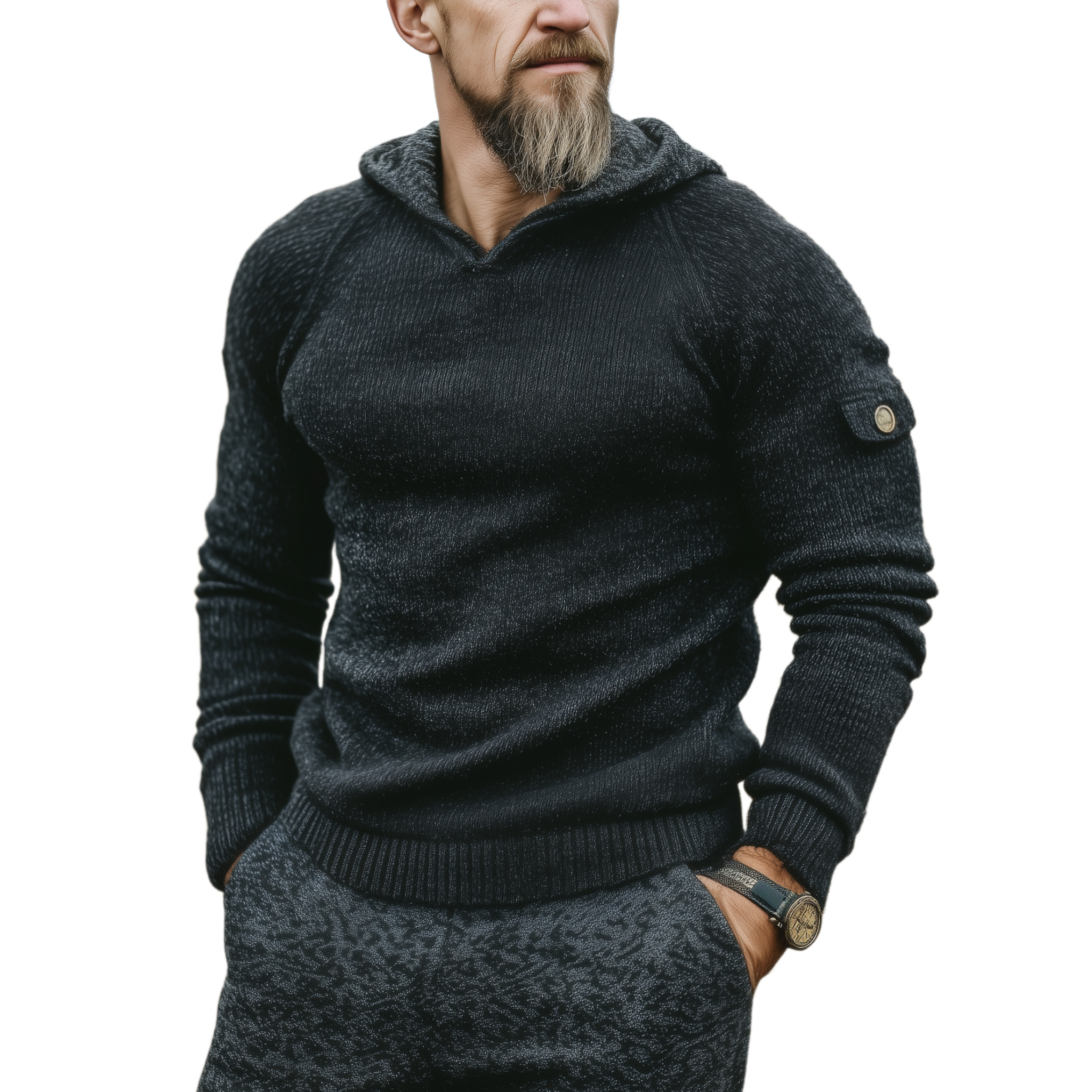Men's Classic Western Style Hooded Slim Fit Sweater MTA2172J1K