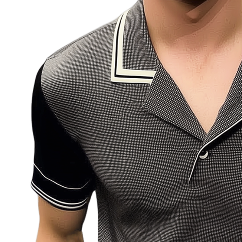Men's Business Notch Lapel Stitching Short-sleeved T-shirt MTA2176G7U