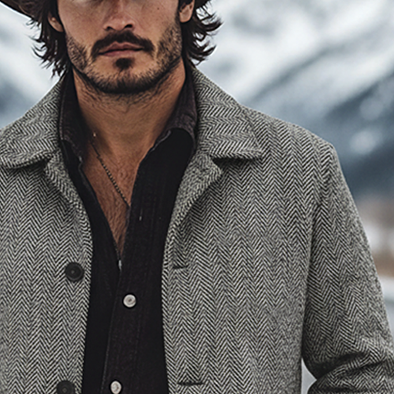 Men's Retro Blend Herringbone Lapel Jacket MTA0626K5X