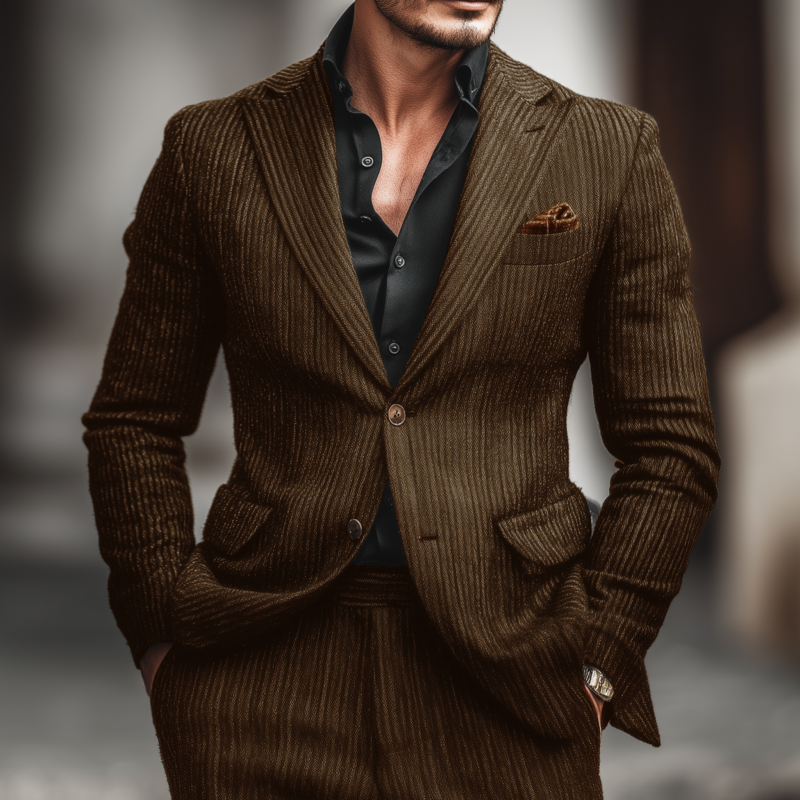 Men's Vintage Wool Blend Striped Peak Lapel Single-breasted Slim-fit Warm Blazer MTA1850H2M