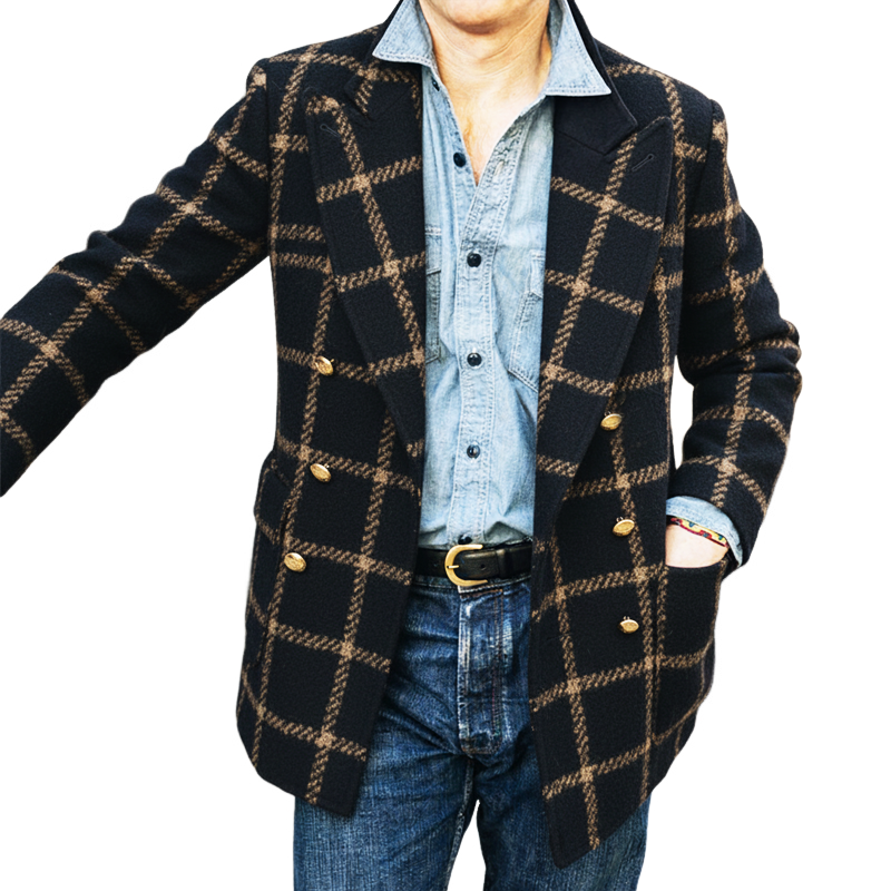 Men's Classic Vintage Plaid Double-breasted Short Coat MTA2987I2U