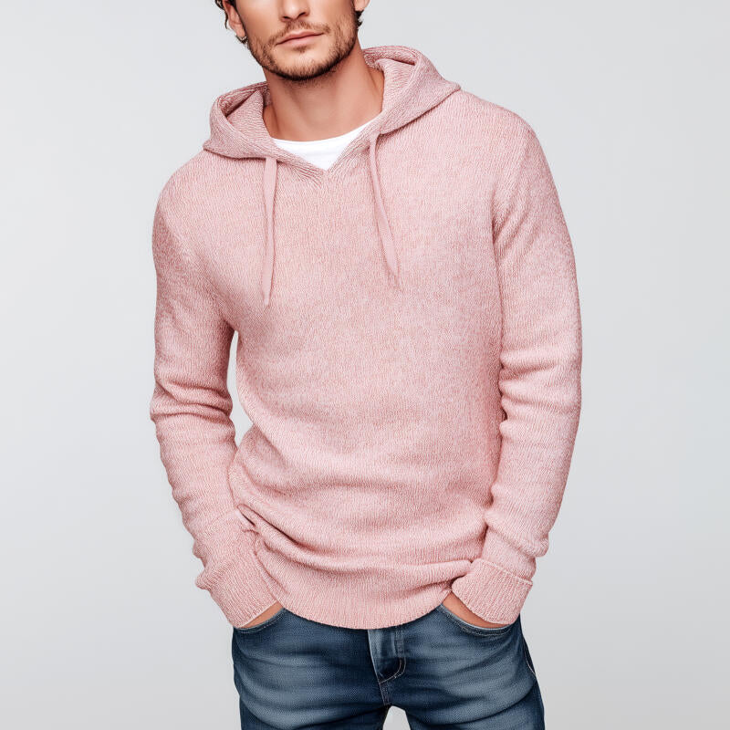 Men's Casual Solid Color Slim Fit Knitted Hooded Pullover Sweater MTA2772H4M