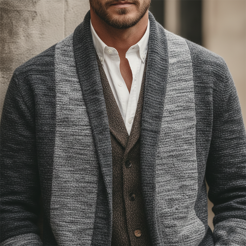 Men's Winter Retro Stitching Faux Cashmere Knit Cardigan MTA1671J6P
