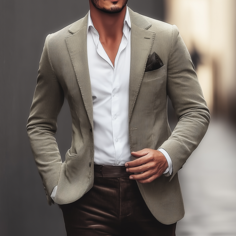 Men's Vintage Solid Color Corduroy Notch Lapel Single-breasted Slim-fit Blazer MTA1285H8M