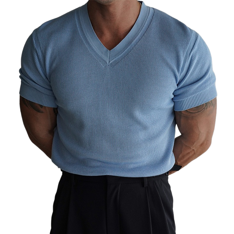 Men's Fashion Slightly Stretch V Neck Short Sleeve T-shirt MTA0647E2Z