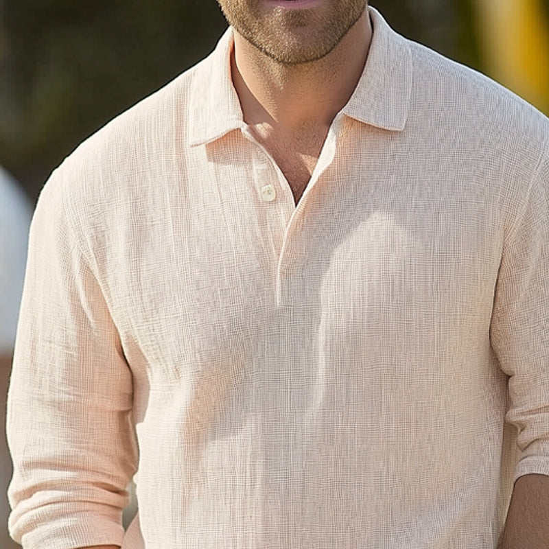 Men's Summer Casual Textured Polo Neck Long Sleeve T-Shirt MTA0780E6U
