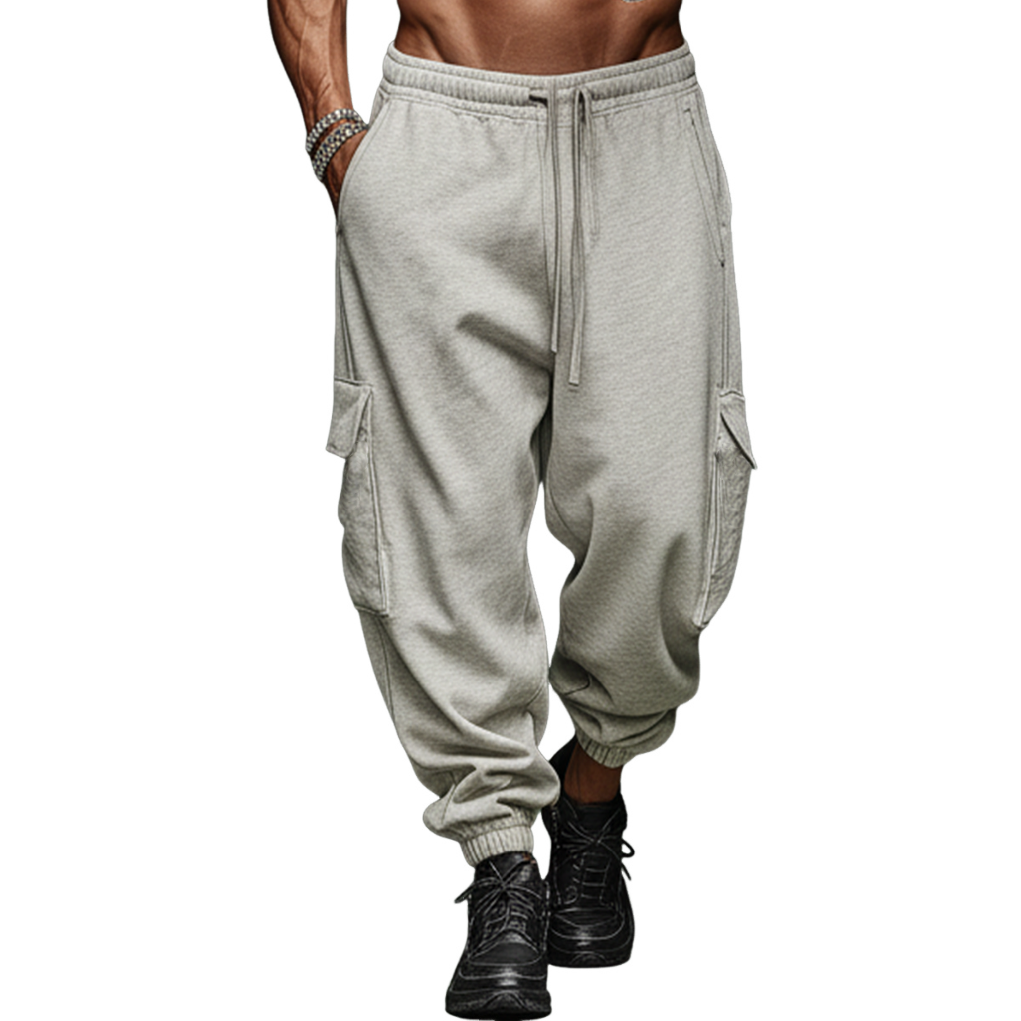 Men's Casual Tough Style Elastic Waist Cotton Blend Multi-Pocket Sports Pants MTA2870J2K