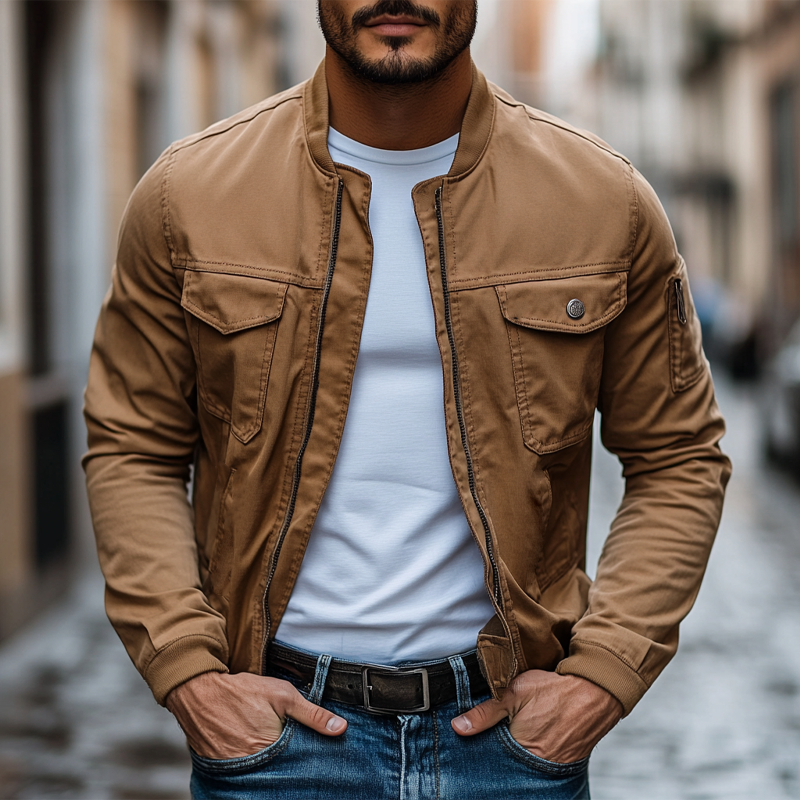 Men's Cotton Multi-Pocket Casual Baseball Collar Jacket MTA1911G9X