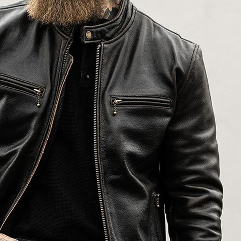 Men's Vintage Stand-up Collar PU Leather Jacket MTA1708I1U