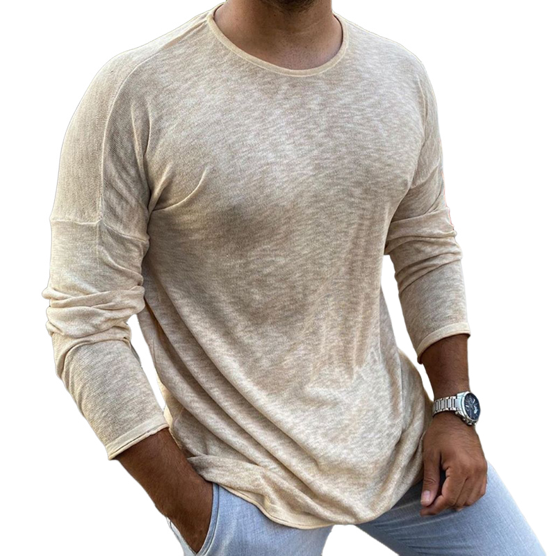 Men's Retro Casual Round Neck Breathable Long Sleeve T-Shirt 95931987TO