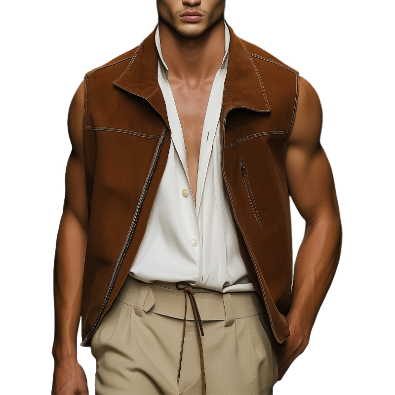 Men's Vintage Classic Suede Zip-Up Vest MTA1687F9U