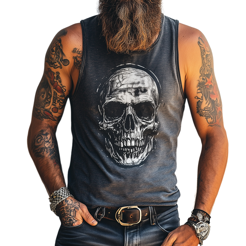 Men's Retro Skull Print Casual Rock Crew Neck Tank Top 26152071TO