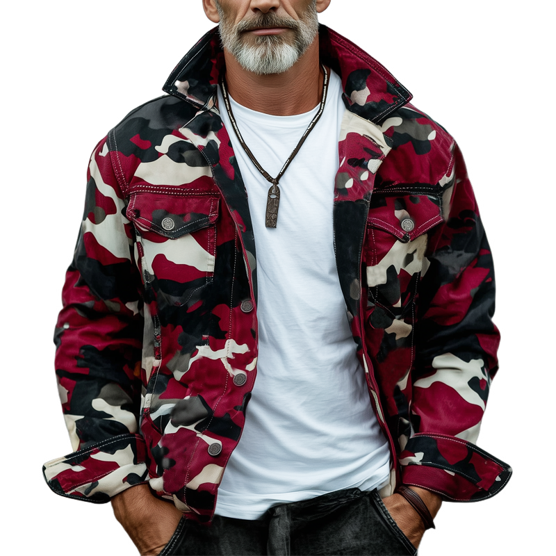 Men's Vintage Camouflage Lapel Button-Down Jacket MTA1447H7U