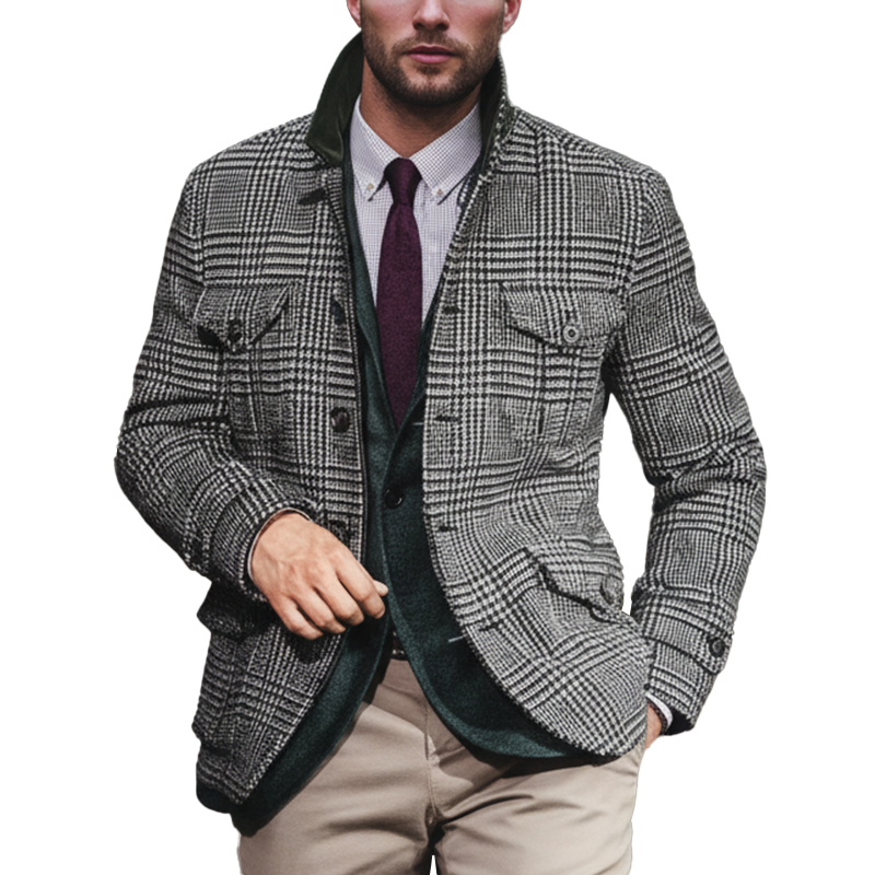 Men's Winter Retro Plaid Faux Wool Button Jacket MTA2109K8P