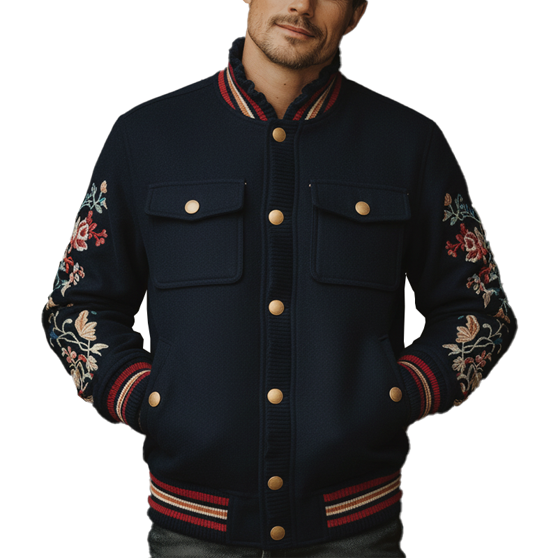 Men's Winter Exquisite Embroidered Faux Wool Baseball Jacket MTA1568J8P