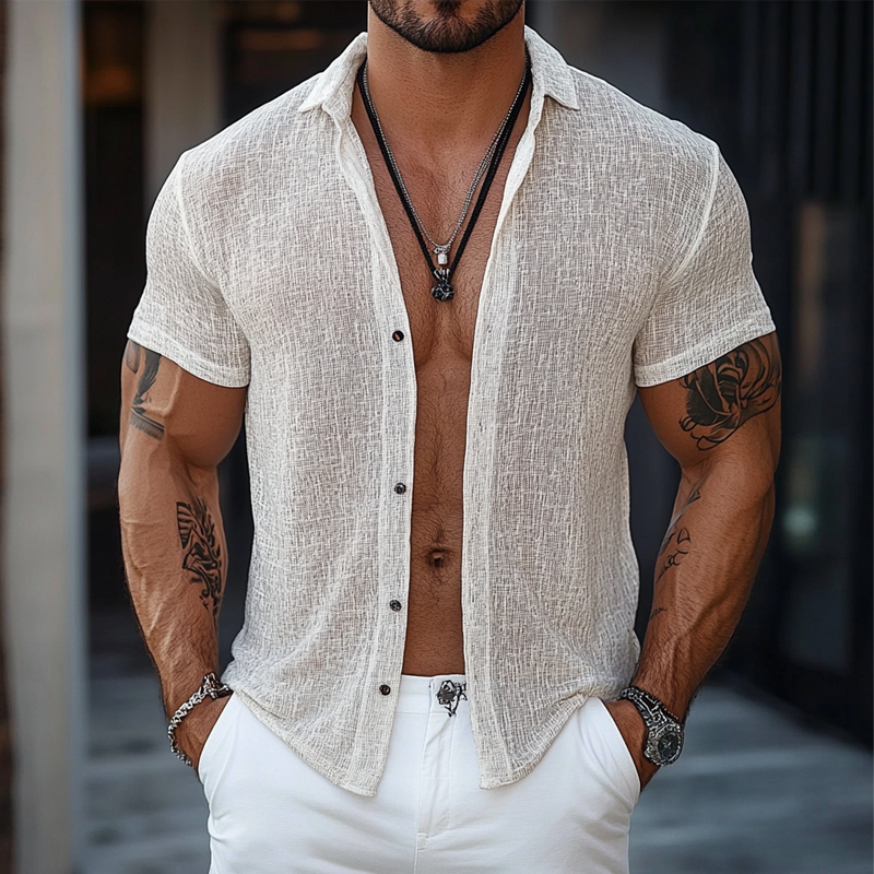 Men's Casual Blended Short-Sleeved Shirt MTA2432F9X