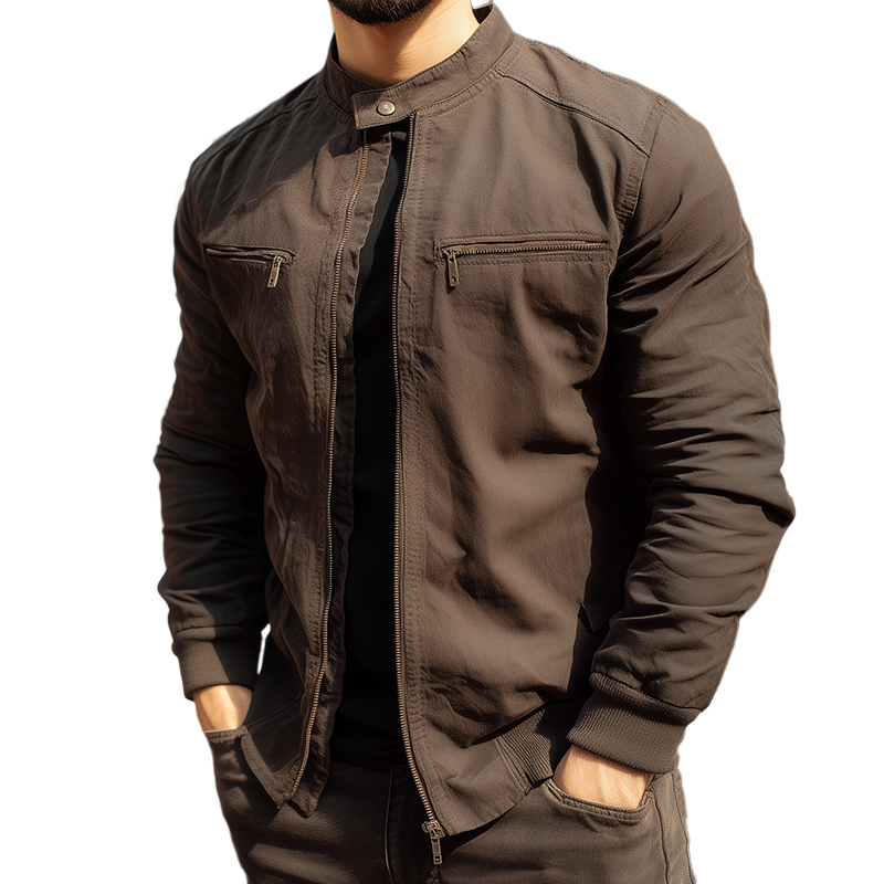 Men's Vintage Casual Cotton Washed Zipper Stand Collar Jacket MTA2921H5TO