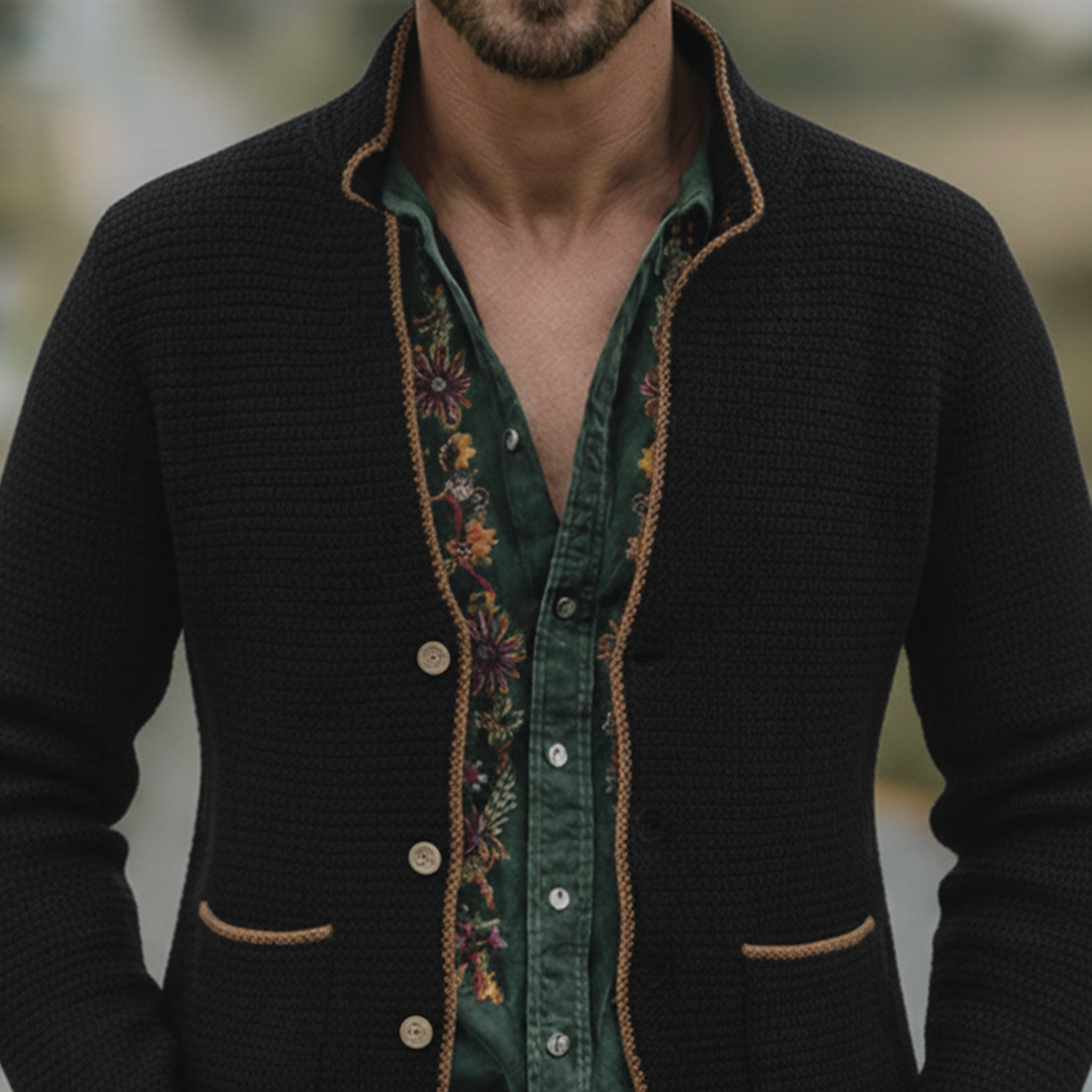 Men's Classic Vintage Western-style Stand-collar Knitted Cardigan MTA0857L0K