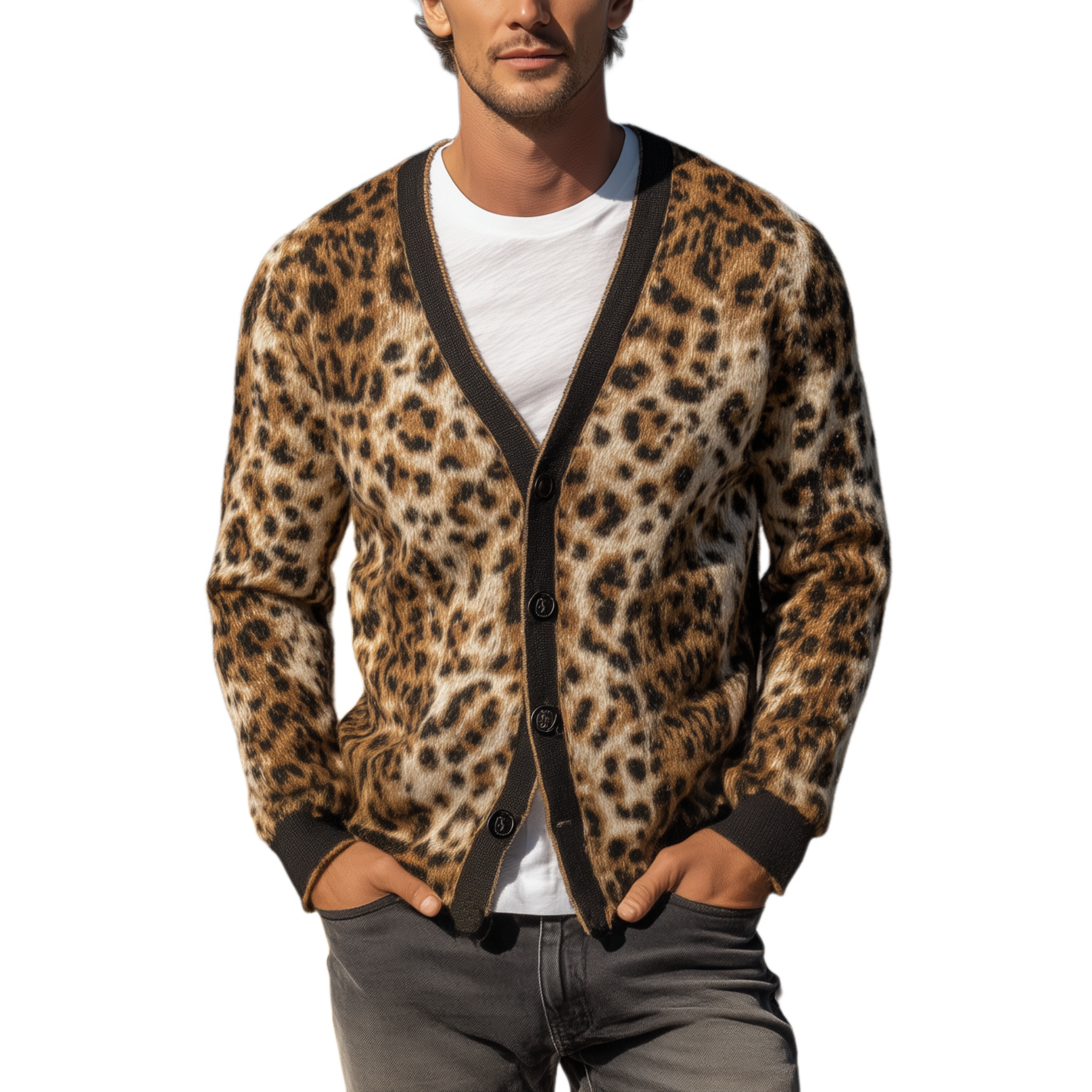 Men's Classic Vintage Leopard Mohair Knitted Slim Fit Cardigan MTA0807H7K