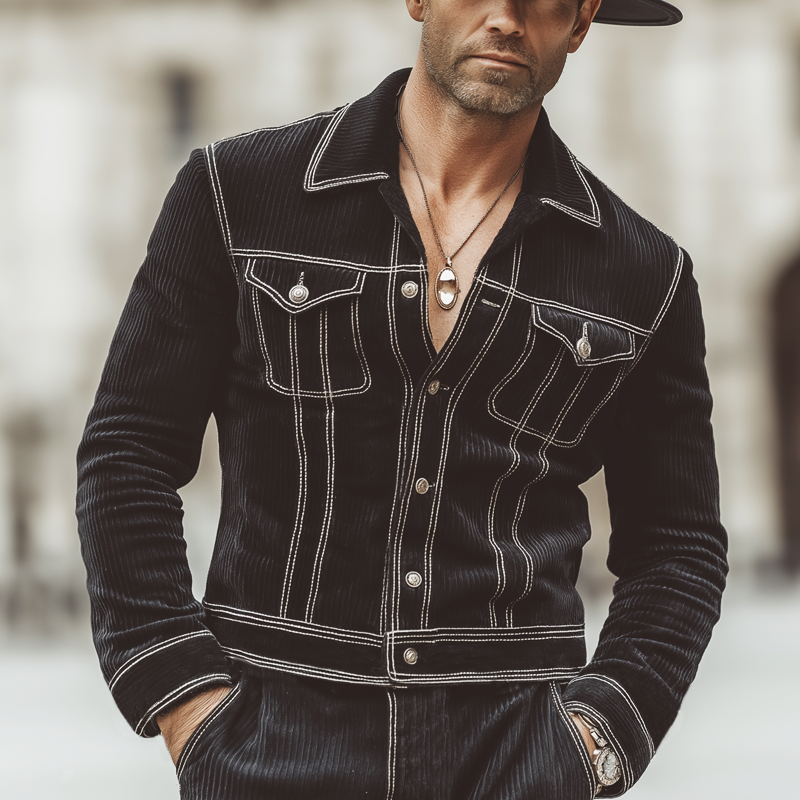 Men's Classic Urban Corduroy Contrast Stitching Button Jacket MTA1965L0U
