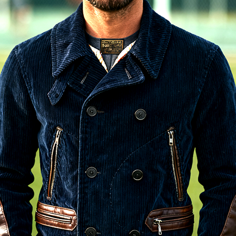 Men's Corduroy Retro Patchwork PU Button Jacket MTA1198K6X