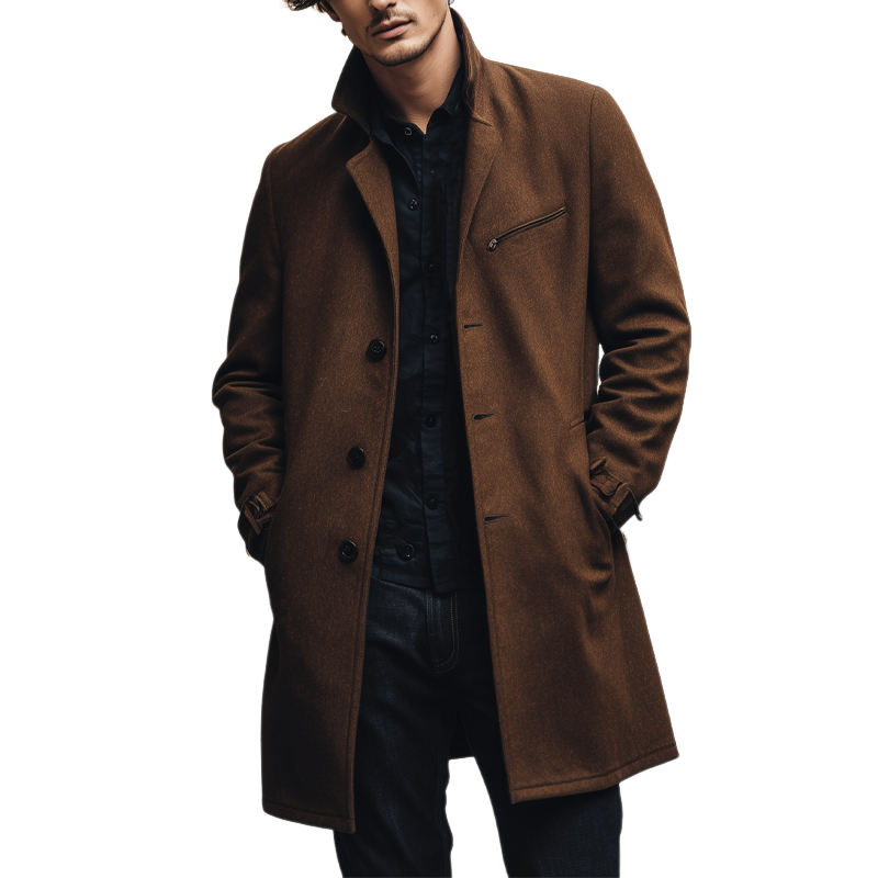 Men's Solid Blend Lapel Single-breasted Coat MTA0858H5X