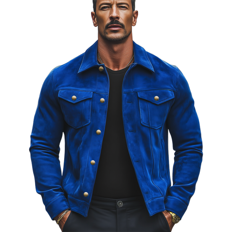 Men's Vintage Klein Blue Suede Button-Down Jacket MTA1902H2U