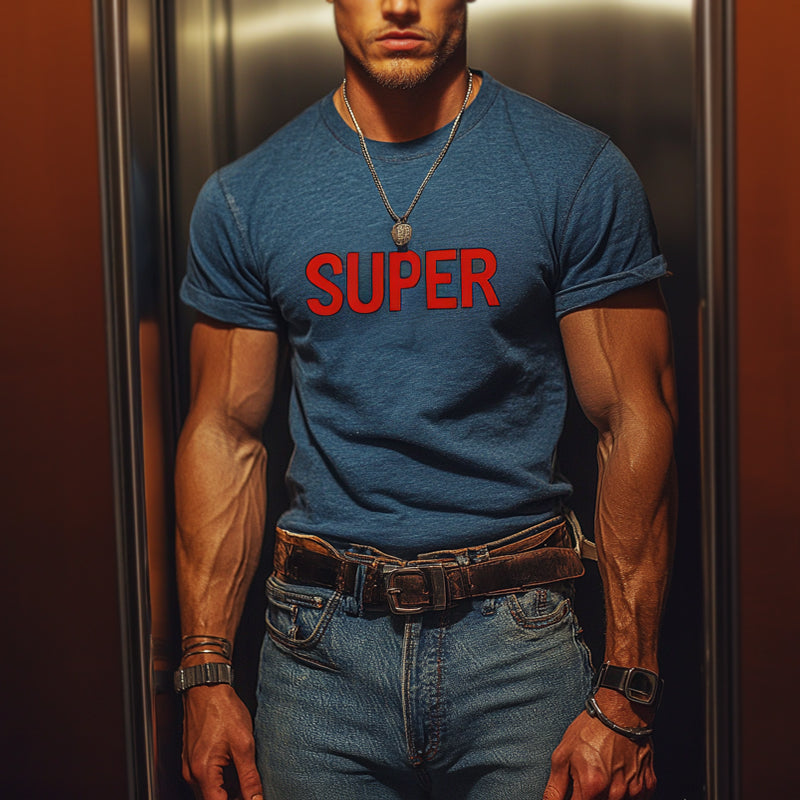 Men's Retro Casual Cotton SUPER Printed Round Neck Short Sleeve T-Shirt MTA2929E5TO