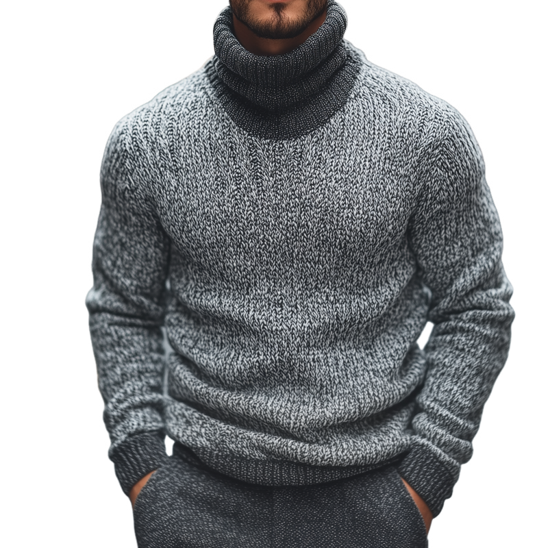 Men's Retro Casual Color Block Knitted Turtleneck Sweater MTA3039J5TO