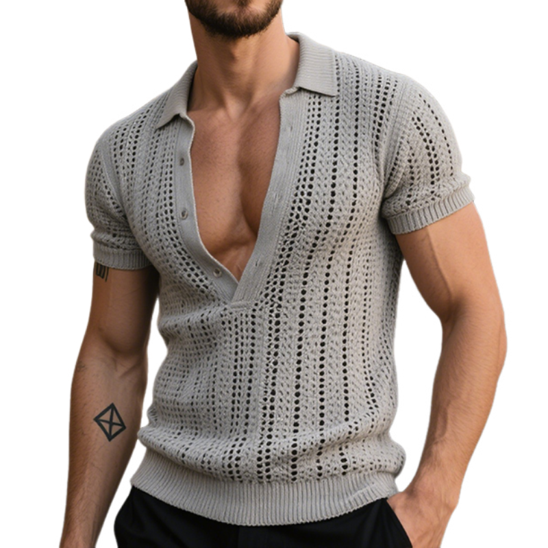 Herre Retro Casual Ensfarget Hulstrikket Poloskjorte MTA2027E6TO