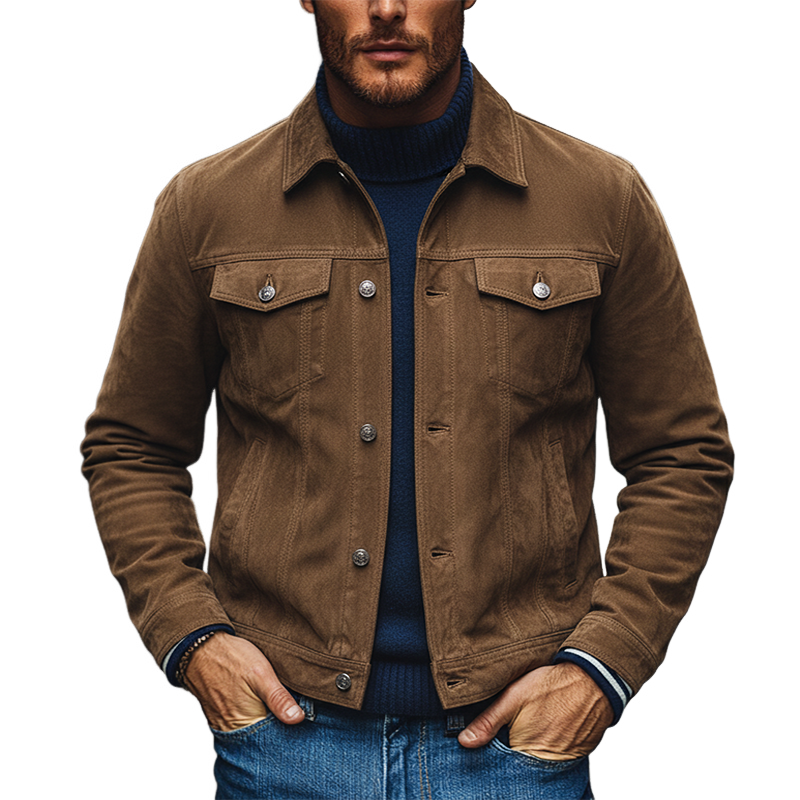 Men's Vintage Faux Suede Lapel Single-Breasted Jacket MTA1178J7X