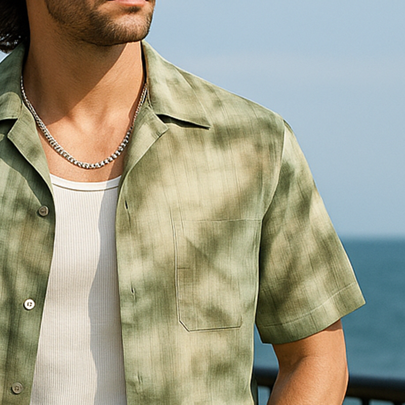 Men's Summer Fashion Polyester Blended Printed Short Sleeve Shirt MTA1054F7P