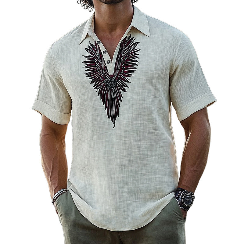 Men's Summer Retro Embroidered Short Sleeve T-Shirt MTA0633E6U