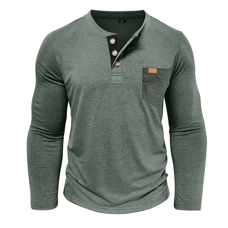 Men's Classic Business Henley Collar Long Sleeve T-Shirt MTA2167H0U