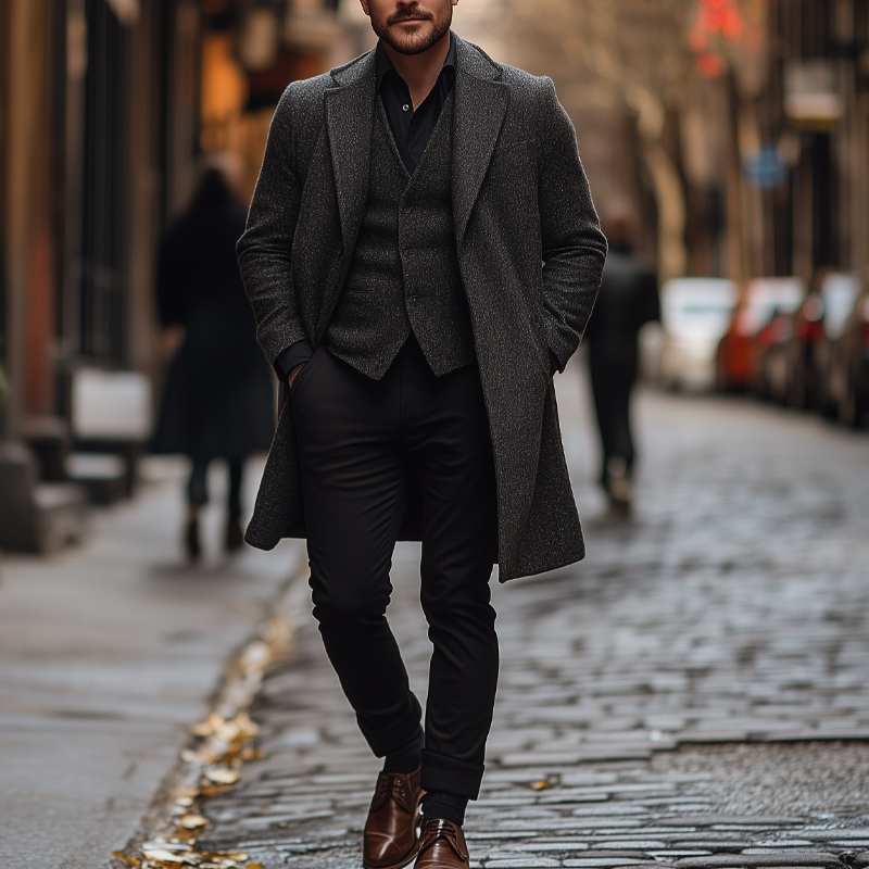 Men's Vintage Blend Single-breasted Mid-length Coat MTA2866H5X