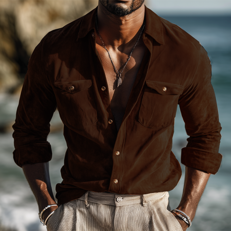 Men's Spring And Autumn Classic Suede Long Sleeve Shirt MTA0486H0U