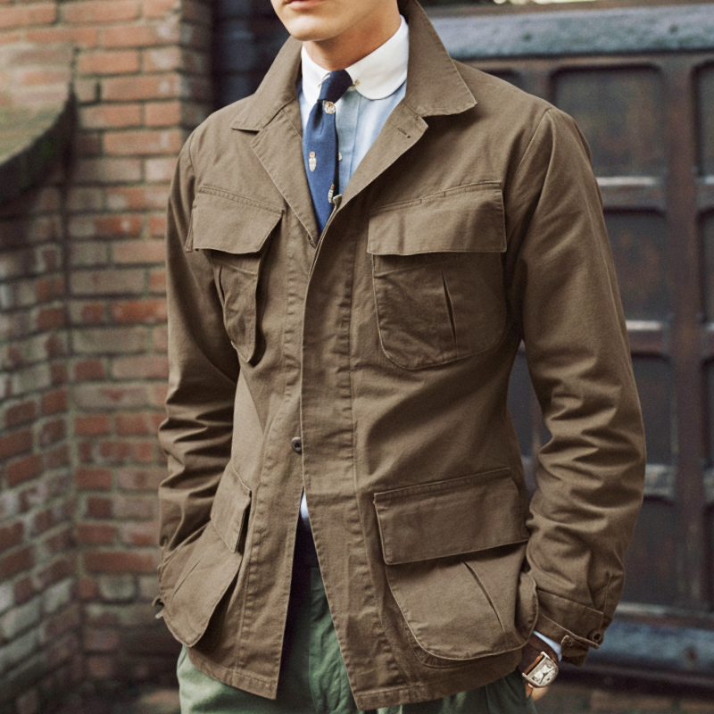 Men's Retro Casual Washed Canvas Wear-Resistant Workwear Lapel Jacket MTA2908I4TO