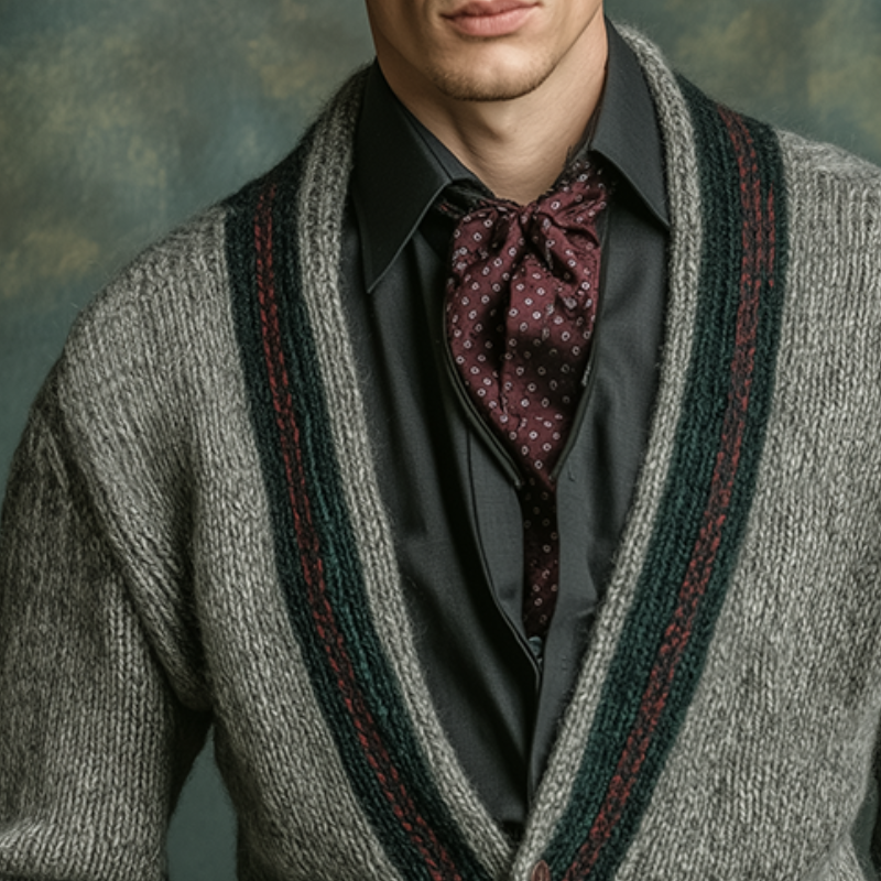 Men's Retro Casual Striped Knit Button-Up Cardigan MTA2875K9TO