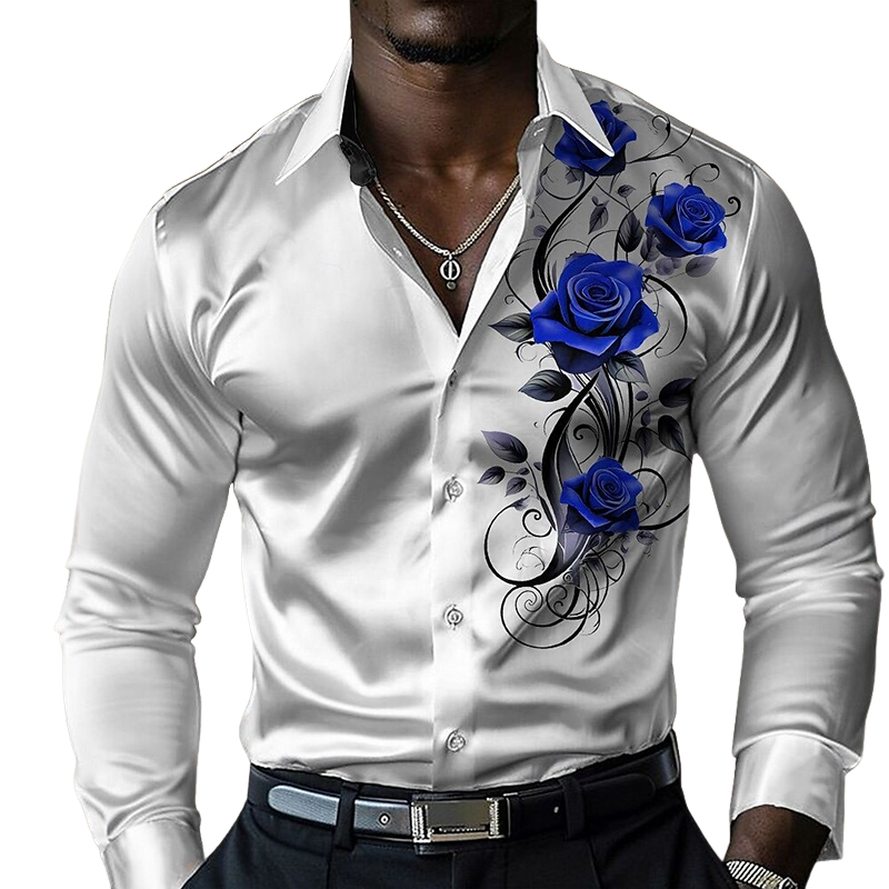Men's Satin Print Long Sleeve Lapel Shirt MTA2149G1X
