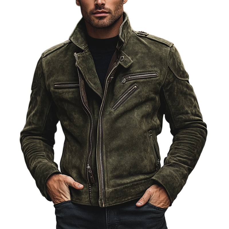 Men's Vintage Zip-Up Faux Suede Motorcycle Jacket MTA2952H2X