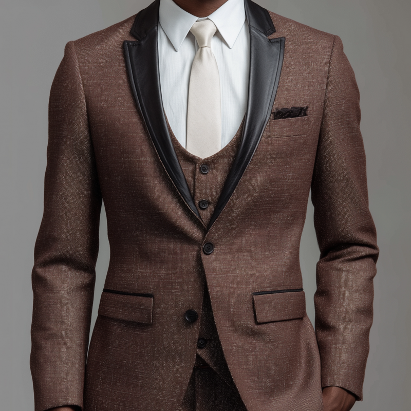 Men's Fashionable Cotton Blend Patchwork PU Peaked Lapel Single-breasted Slim-fit Suit Blazer MTA0637H3M