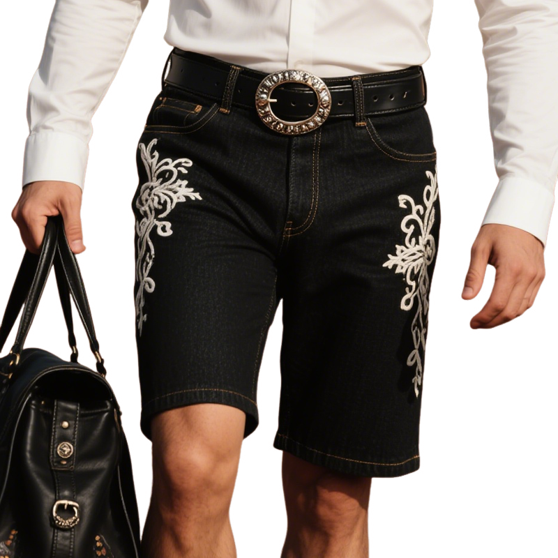 Men'S Fashion Retro Embroidered Straight Denim Shorts MTA0970E9Z