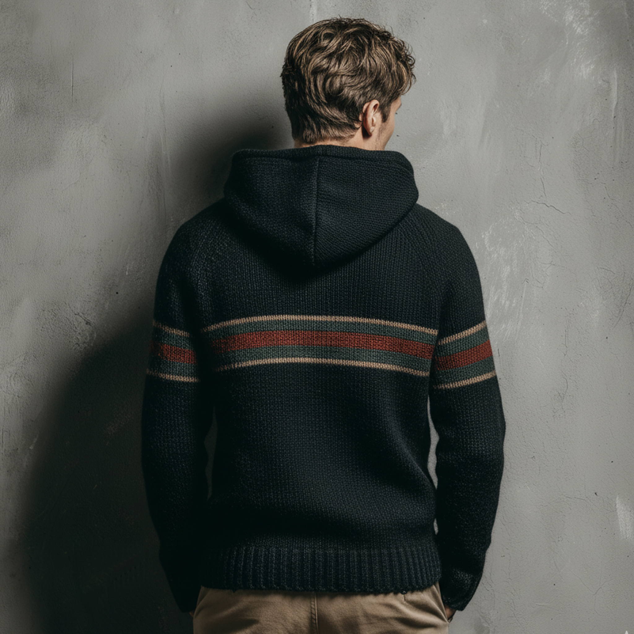 Men's Classic Casual Contrast Color Horizontal Stripe Patchwork Hooded Sweater MTA2918I5K