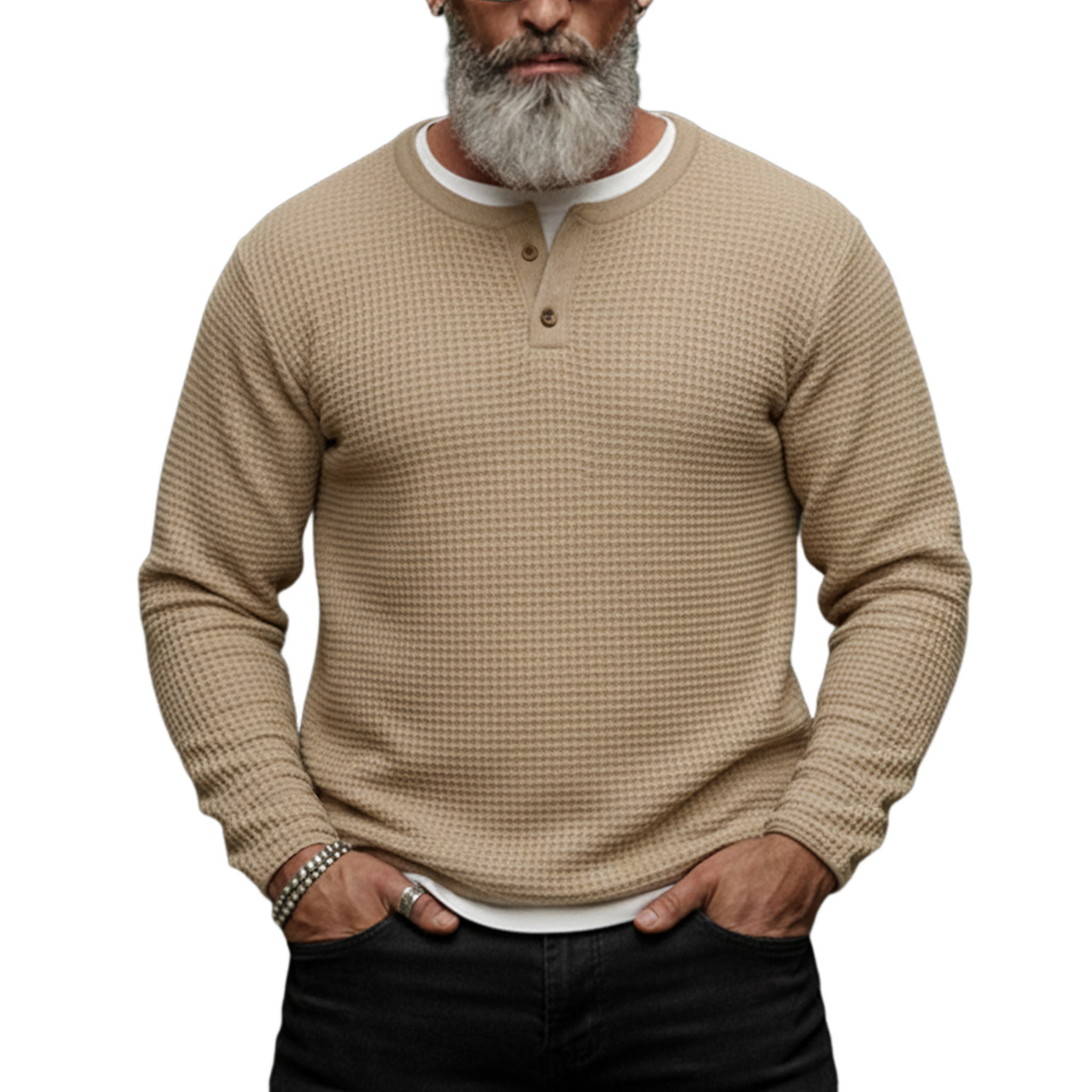 Men's Classic Casual Faux Two-piece Waffle Knit Long-sleeved T-shirt MTA0831L6K