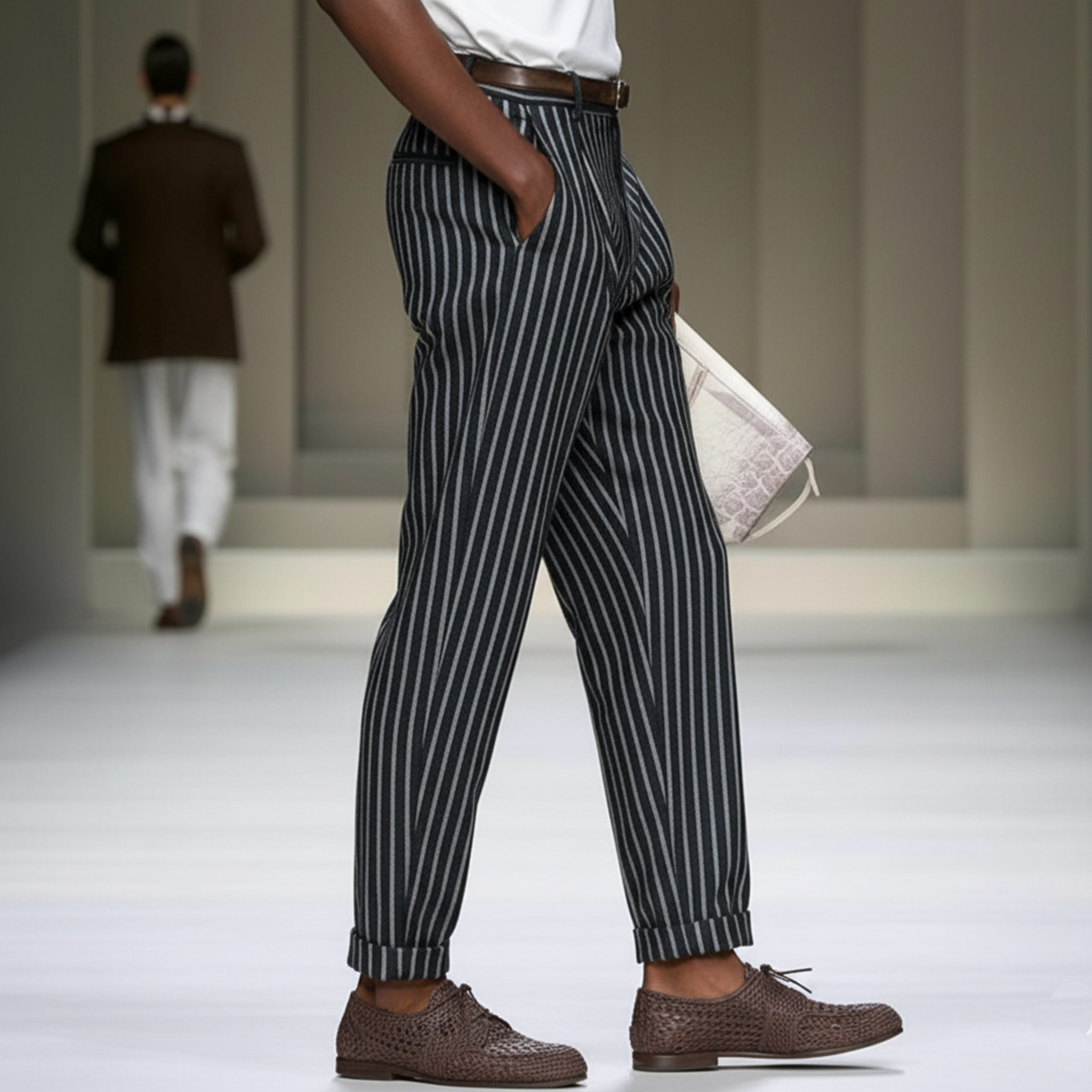 Men's Fashionable Casual Striped Denim Suit Pants MTA2964J6K