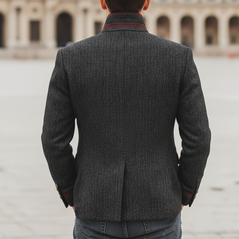 Men's Classic Stand-up Collar Herringbone Faux Wool Slim-fit Jacket MTA1571K0U