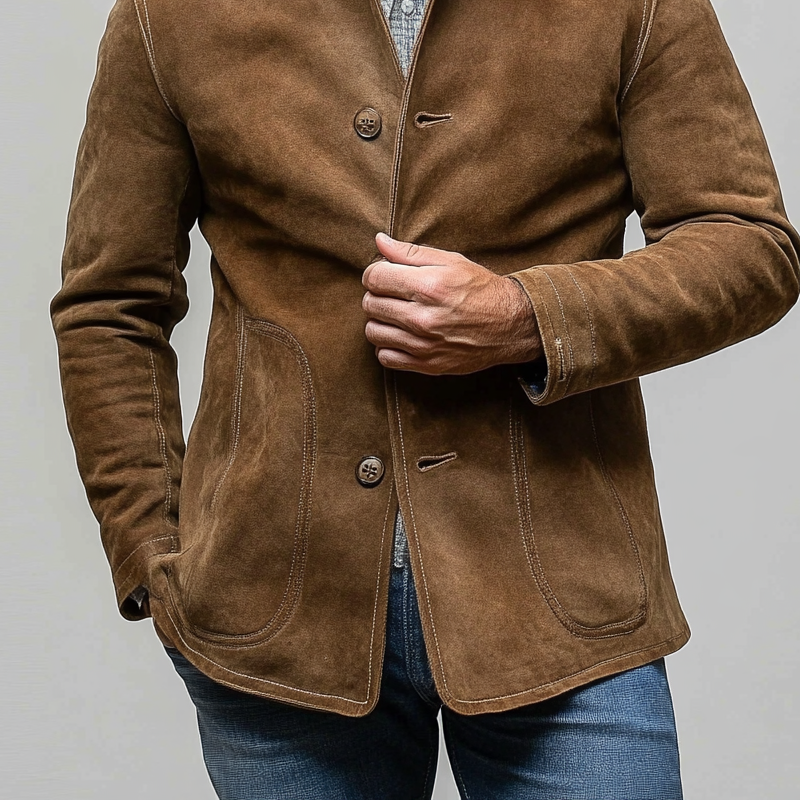 Men's Vintage Faux Suede Solid Lapel Single-Breasted Jacket MTA2316I4X
