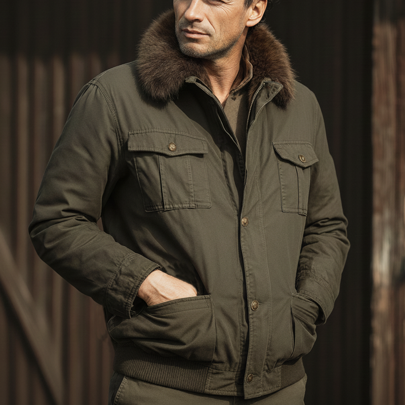 Men's Classic Winter Warm Faux Mink Lined Multi-Pocket Jacket MTA2658K3U