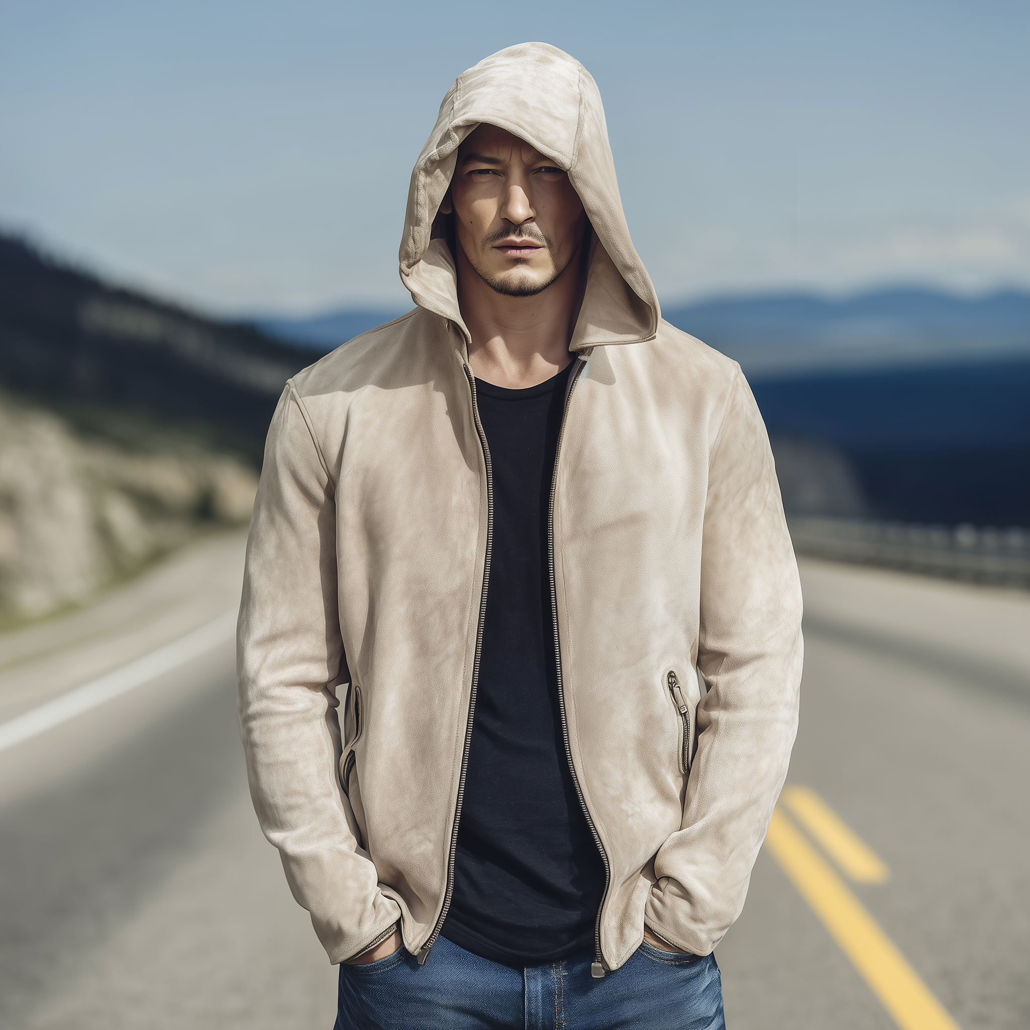 Men's Classic Casual Solid Color Hooded Zip-Up Suede Jacket MTA0659H8K