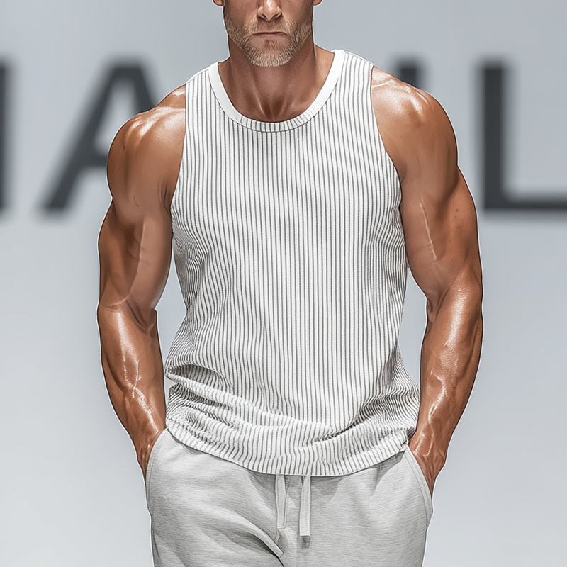 Men's Summer Fashion Vertical Striped Cotton Blend Tank Top MTA0873G2P